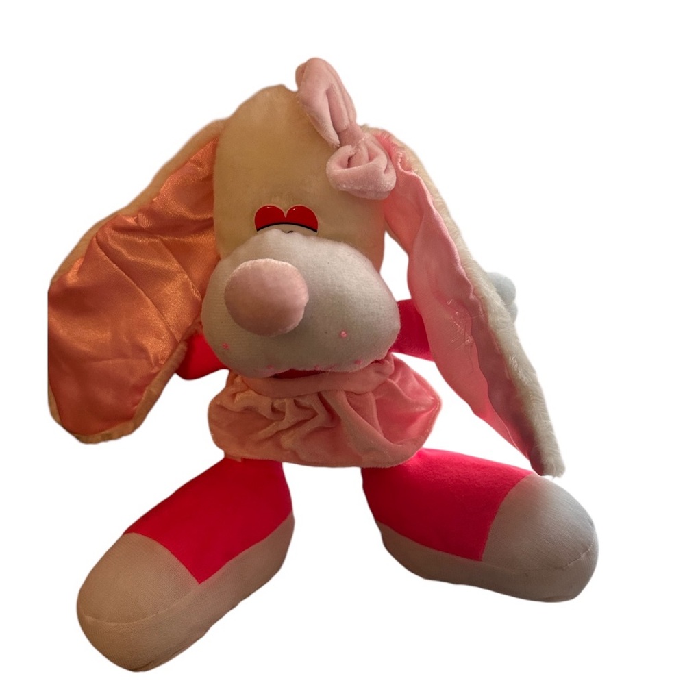 Vintage 13” Classic Toy Company Plush White & Pink Bunny Rabbit